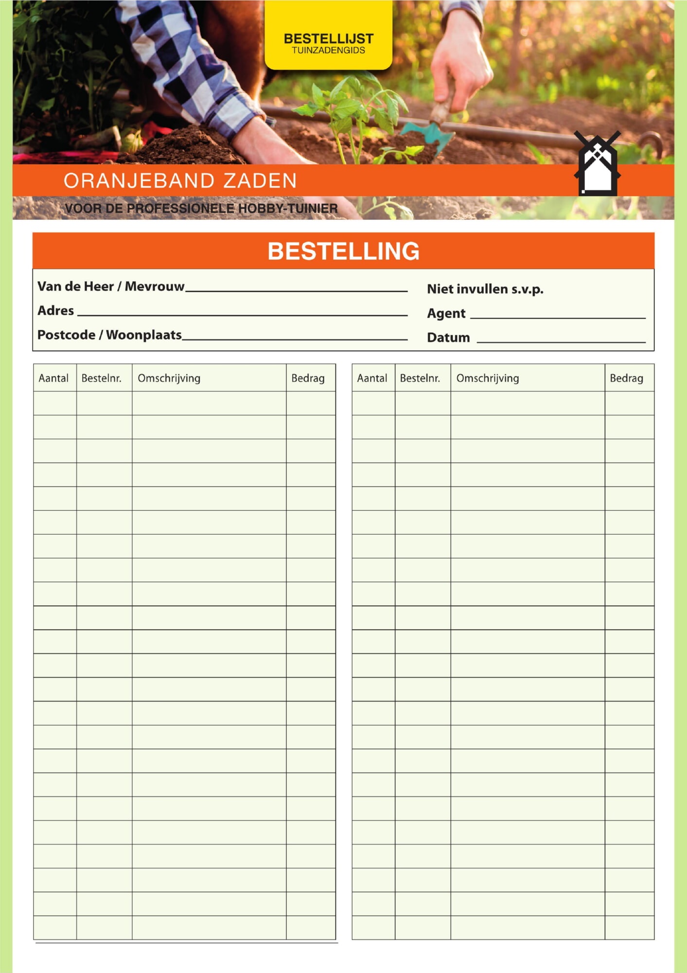 Bestellijst Oranjeband Zaden